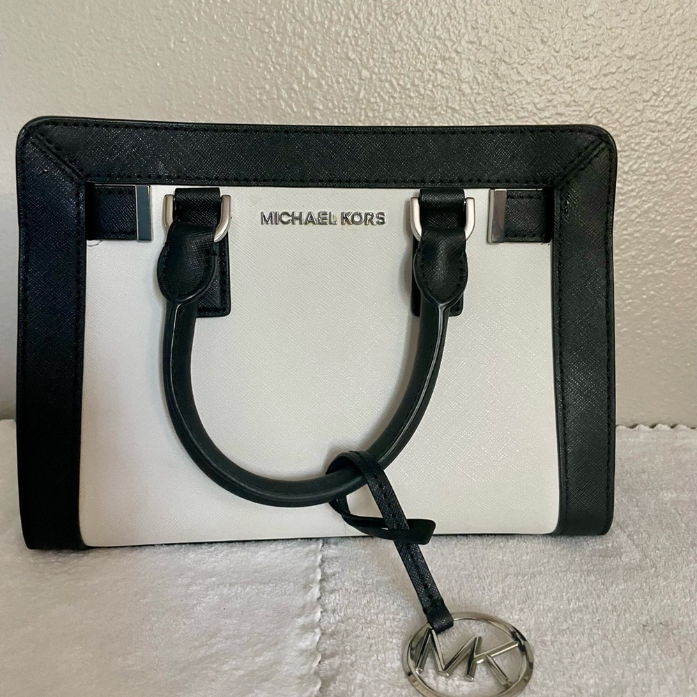 Cute black and white purse.